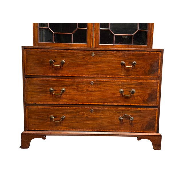 Antique English Georgian Mahogany Bureau Bookcase With Astragal Glass Doors, Late 18th Century For Sale - Image 4 of 13
