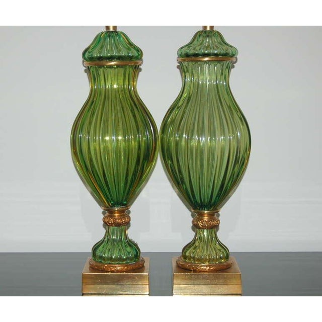 1960s Marbro Murano Glass Lamps Green For Sale - Image 5 of 10