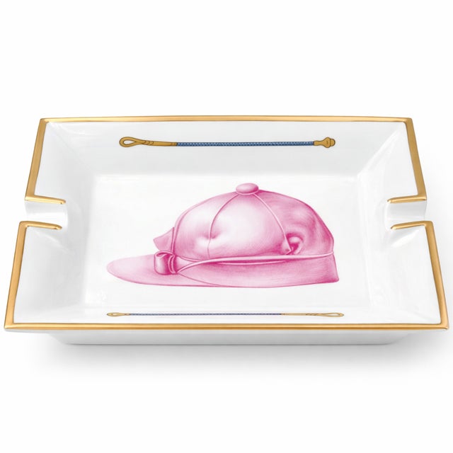 Ceramic Vintage Hermes Paris Porcelain Pink Jockey Cap Equestrian Ashtray Dish For Sale - Image 7 of 9