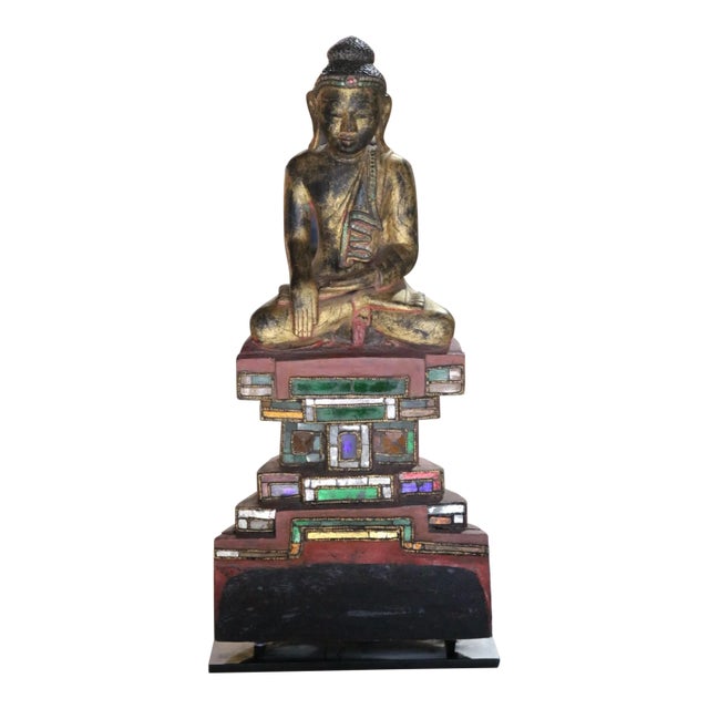 Tai Yai Carved Wood Seated Buddha Sculpture For Sale