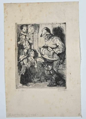 Bernard Naudin, The Little Beggar, Original Etching, Early 20th-Century