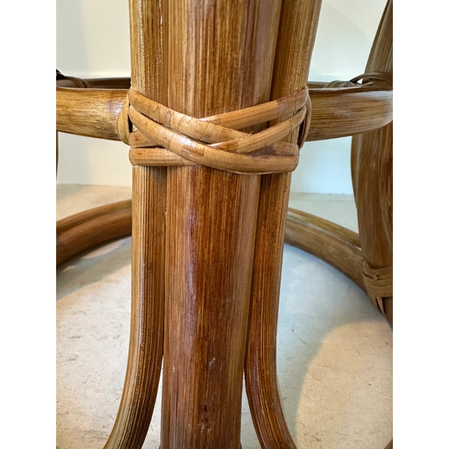 Vintage Italian Round Rattan Bamboo and Cane Accent Table With Woven Top For Sale - Image 9 of 12