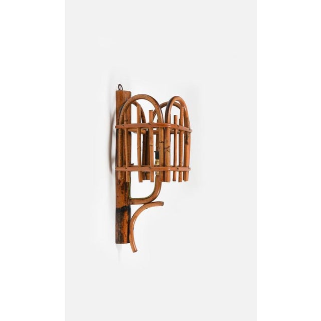 1960s Bamboo and Rattan Lantern Sconces in the style of Louis Sognot, Italy, 1960s, Set of 2 For Sale - Image 5 of 13