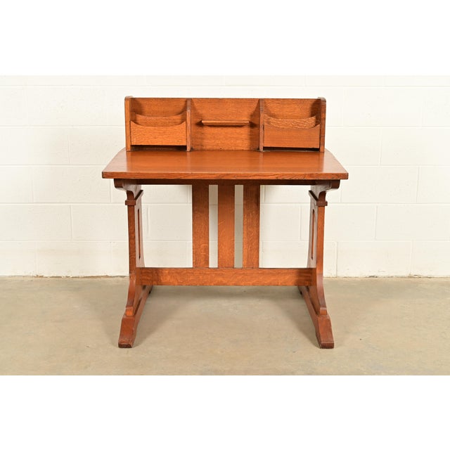 Charles Limbert Limbert Antique Mission Oak Arts & Crafts Double Desk or Partner's Desk, Circa 1910 For Sale - Image 4 of 13