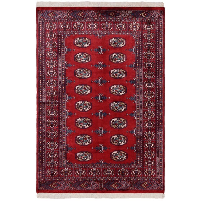 Rustic Bokhara Red/Blue Hand Knotted Wool Rug For Sale - Image 9 of 9