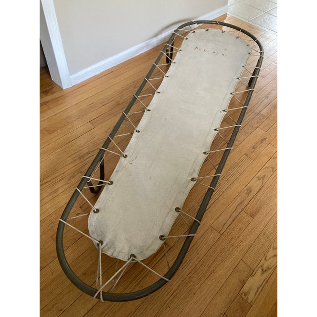 Metal 1960s Vintage Laced Canvas Low Sling Daybed Poolside Cot Mid-Century Industrial For Sale - Image 7 of 9