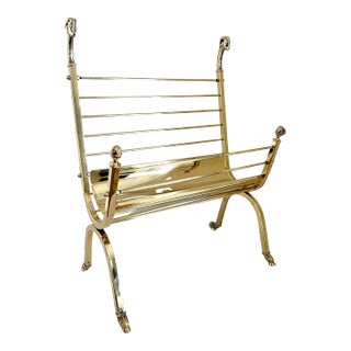 Maison Jansen Style Polished Brass Magazine Rack For Sale