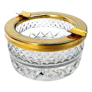Vintage French Baccar Diamond-Cut Crystal Ashtray With Gilded Rim For Sale