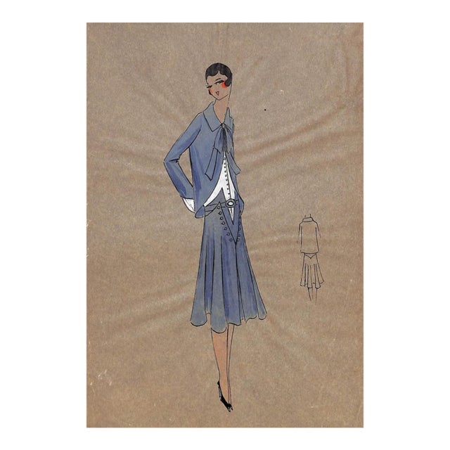 Lanvin of Paris C1920s Original Fashion Illustration in Gouache For Sale