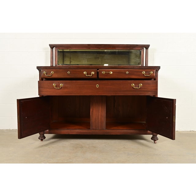 Late 19th Century Antique American Empire Mahogany Sideboard With Mirrored Backsplash, Circa 1890s For Sale - Image 5 of 14