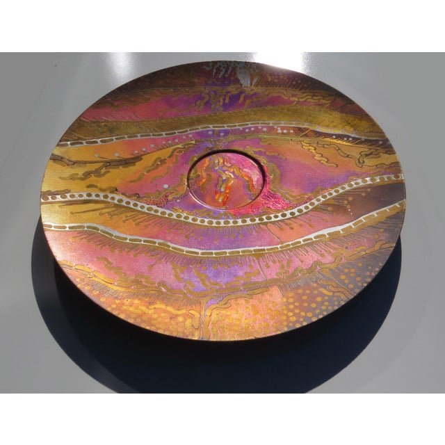 Metal Vintage 1970s Lee and Naomi Peck Large Wall Art Metal Charger Signed by Both Artists For Sale - Image 7 of 10