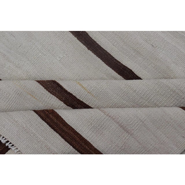 Brown Mid 20th Century Turkish Vintage Kilim in Shades of Brown and Ivory With Stripe Design For Sale - Image 8 of 9