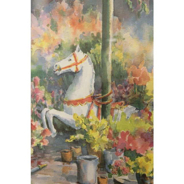 Green Sandra Giangiulio 'Le Marchand des Fleurs' Watercolor Lithograph Print For Sale - Image 8 of 13