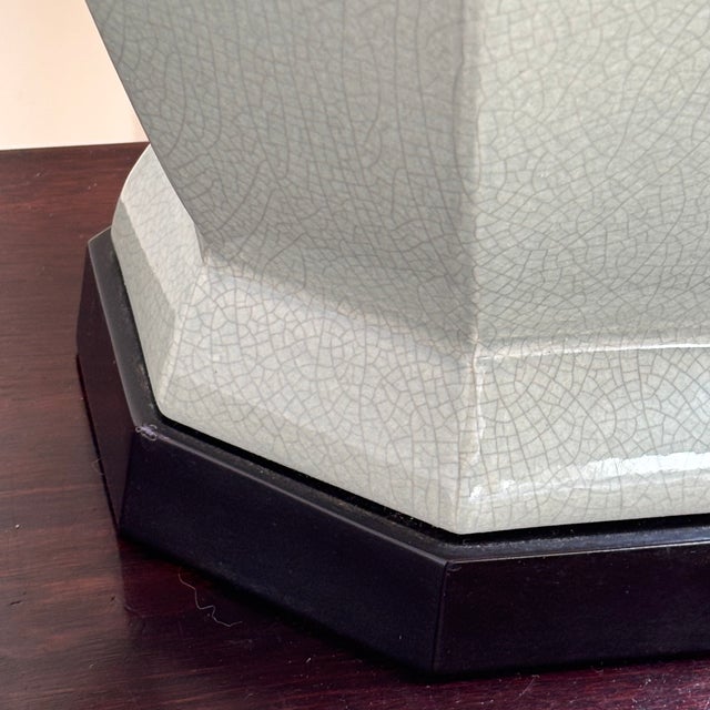 Mid-20th Century Crackle-Glazed Celadon Table Lamp For Sale In Baltimore - Image 6 of 17