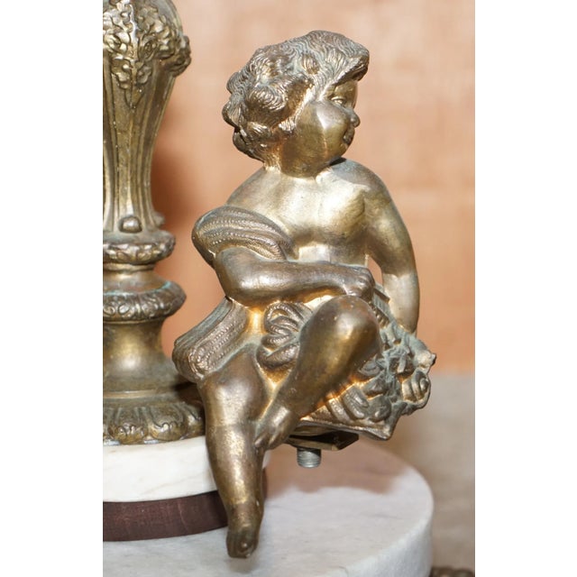 Marble & Brass Floor Standing Lamp with Cherub Puttis Angel, 1920s For Sale - Image 4 of 13