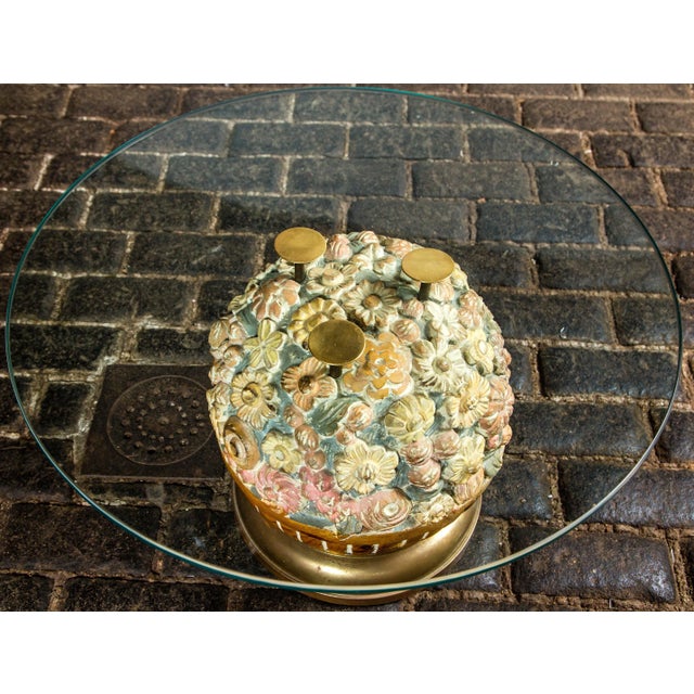 Sarreid Ltd. Hand Carved Wood Floral Ball Table by Sarreid Ltd For Sale - Image 4 of 11