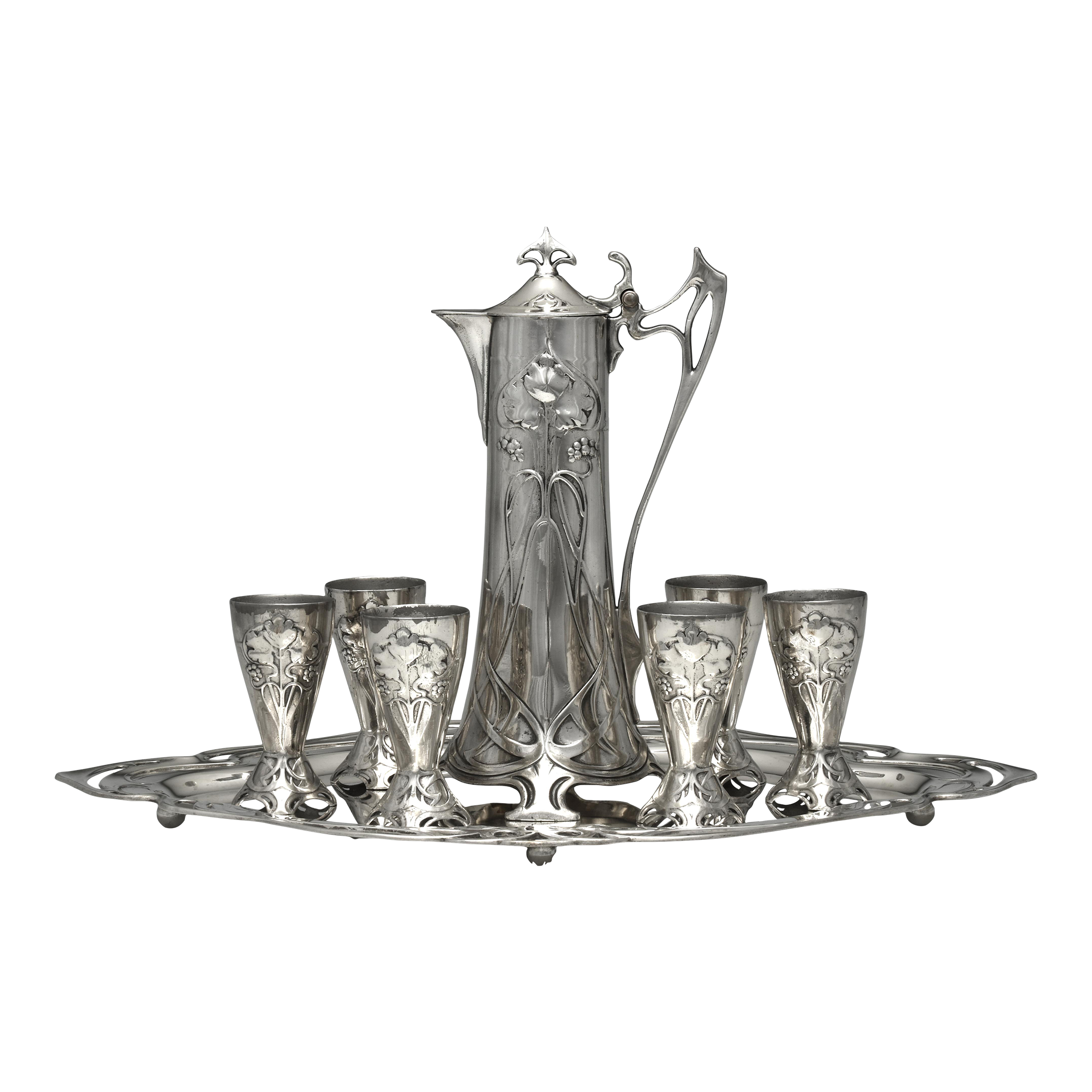 Circa 1900 WMF Art Nouveau Silverplate Liqueur Service With Tray