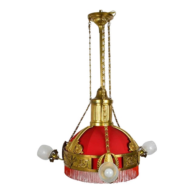 Antique Neoclassical Gilt Bronze Sanctuary Chandelier With Swans & Lyres For Sale
