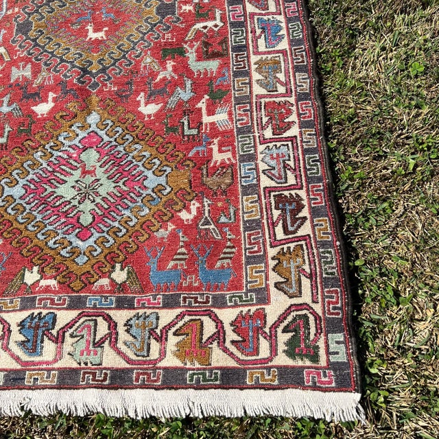 Boho Chic 1970s Vintage Animal Figure Pattern Embroidered Soumak Runner Rug For Sale - Image 3 of 10