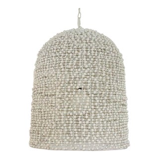 Worlds Away Modern White Washed Wood Bead Arleigh Dome Pendant Light For Sale