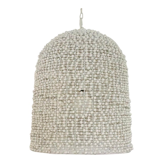 Worlds Away Modern White Washed Wood Bead Arleigh Dome Pendant Light For Sale