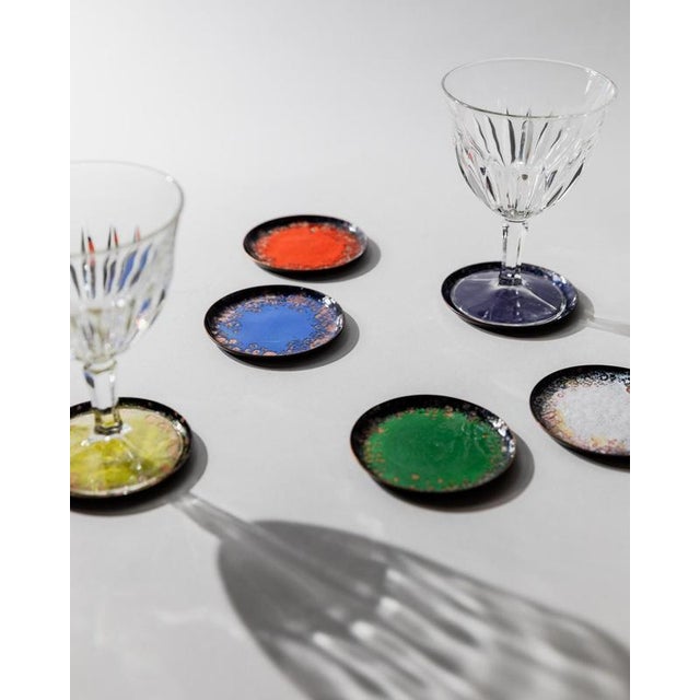Vintage Enamel Coasters, 1960s, Set of 6 For Sale - Image 6 of 11