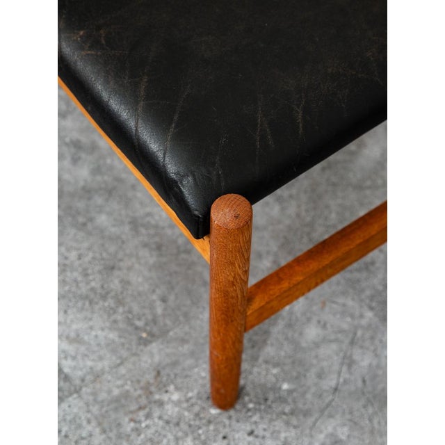 Mid Century Modern Ottoman Stool Swivel Black Solid Oak Wood Tufted Spottrup MCM For Sale - Image 9 of 12
