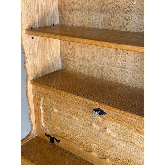 Danish Oak Hutch Display Cabinet With Drop-Front Secretary Desk Mid-Century Modern 1970s For Sale - Image 4 of 12