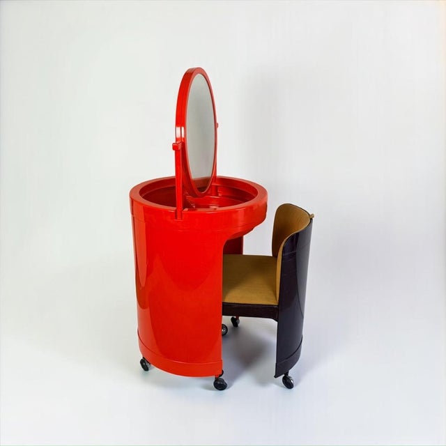 Beige Silvi Dressing Table and Chair in Orange and Brown Plastic from Fain, 1970s, Set of 2 For Sale - Image 8 of 18