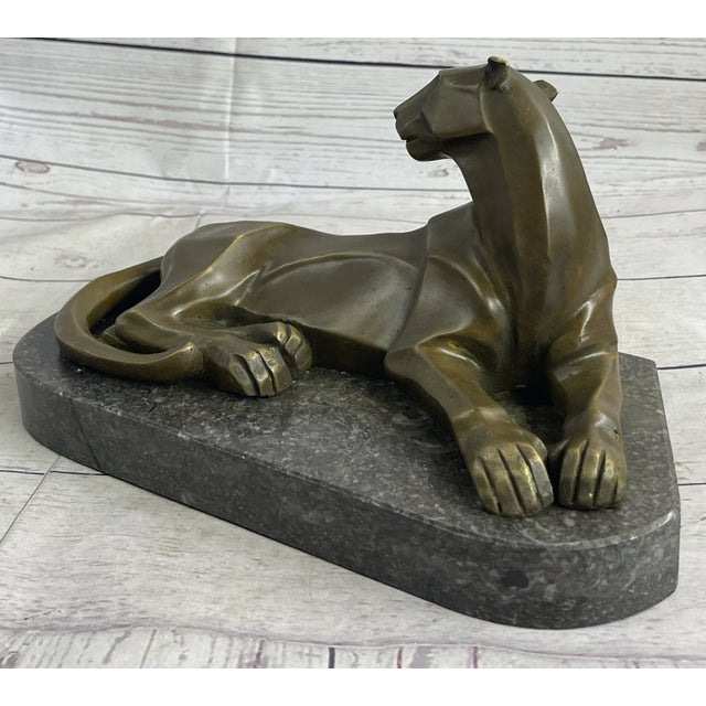Handcrafted Henry Moore Mountain Lion Bronze Sculpture Marble Base Figurine For Sale In New York - Image 6 of 10