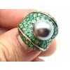 Bochic "Orient" Vintage Emerald & Tahiti Pearl Ring Set In 18K Gold & Silver, Size 7 For Sale - Image 16 of 18