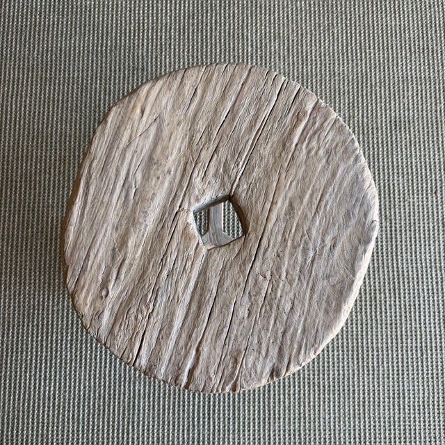 Wood Vintage Elm Wood Wheel Side Table #D73 For Sale - Image 7 of 8