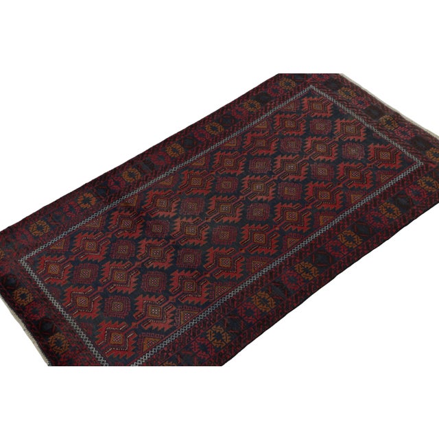 Rug & Kilim Rug & Kilim’s BaluRug & Kilim’s Baluch Tribal Rug With Burgundy and Navy Blue Geometric Patterns For Sale - Image 4 of 8
