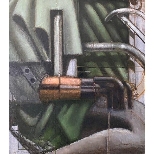 Modern Nick de Angelis, Mixed Media Collage Oil Painting Futuristic Abstract Expressionist Machine Art, 2000 For Sale - Image 3 of 6