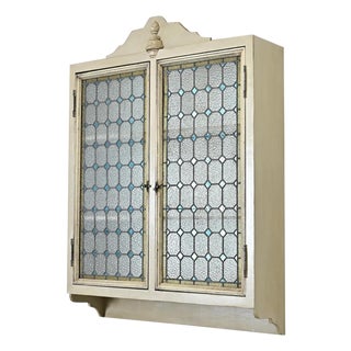 French Wall Cabinet Made With 19th Century Stained Glass Doors For Sale