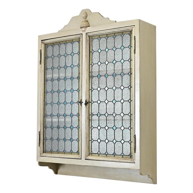 French Wall Cabinet Made With 19th Century Stained Glass Doors For Sale