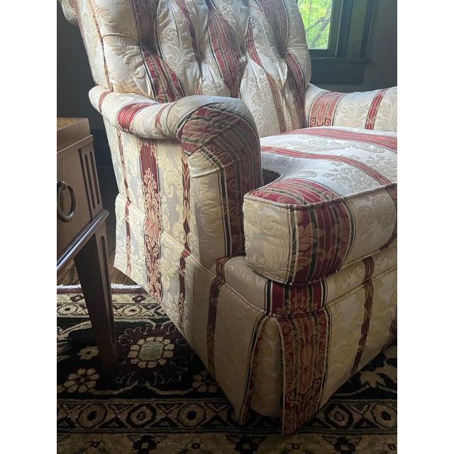 English Henredon Club Chair With Tufted Back and Skirted Base For Sale - Image 3 of 8
