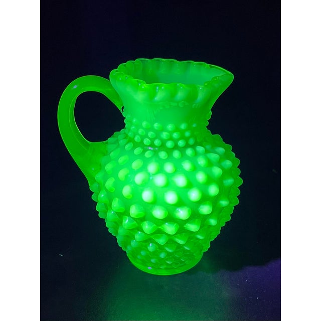 Turquoise Vintage Fenton Hobnail Uranium Glass Pitcher For Sale - Image 8 of 9