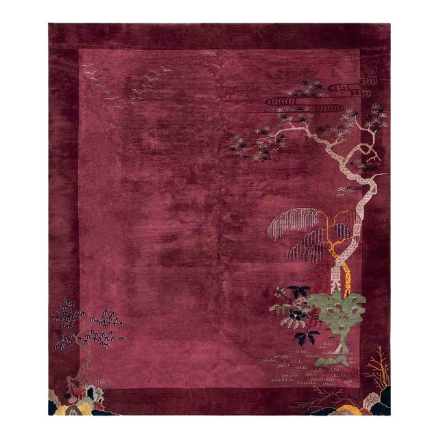 Lovely Red Burgandy Color With Special Chinoiserie Pattern Antique Chinese Art Deco Rug For Sale