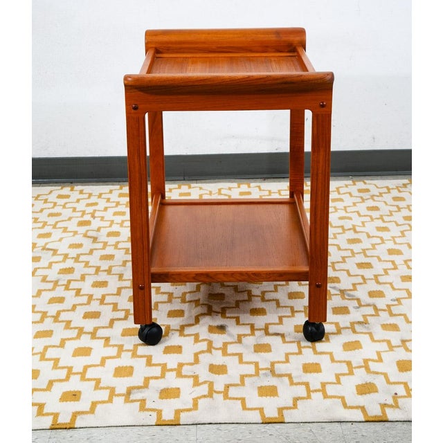 1960s Mid Century Danish Modern Serving Cart Trolley Teak Wood Rolling Bar Vintage MCM For Sale - Image 5 of 11