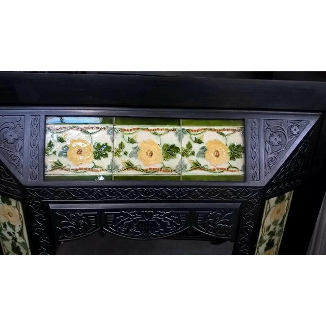 Antique Cast Iron Fireplace Insert with Original Decorative Tiles For Sale - Image 3 of 10