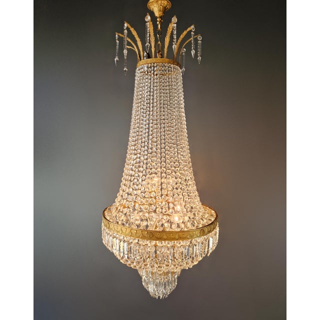 1920s Large Crystal Chandelier Empire Style Monumental Salon Chandelier Restored For Sale - Image 11 of 11