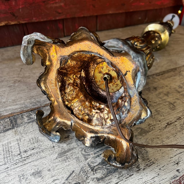 Vintage Ornate Brass & Marble Table Lamp With Leaf Motif Base For Sale - Image 11 of 12
