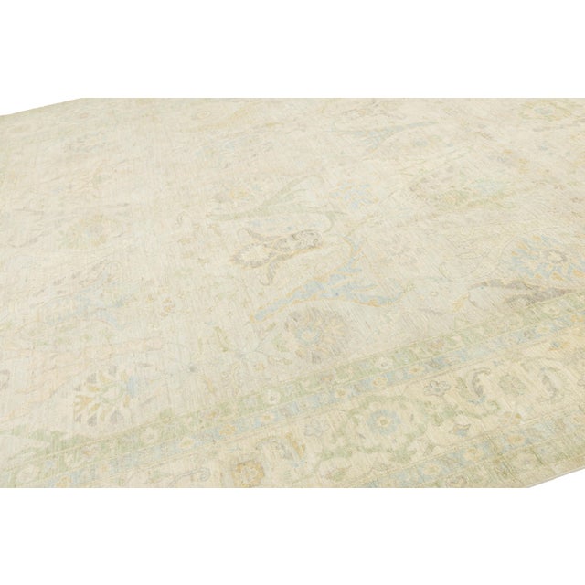 Modern Oushak Style Hand-Knotted Wool Rug in Ivory, Sage, and Soft Gold 12x15 For Sale - Image 9 of 11