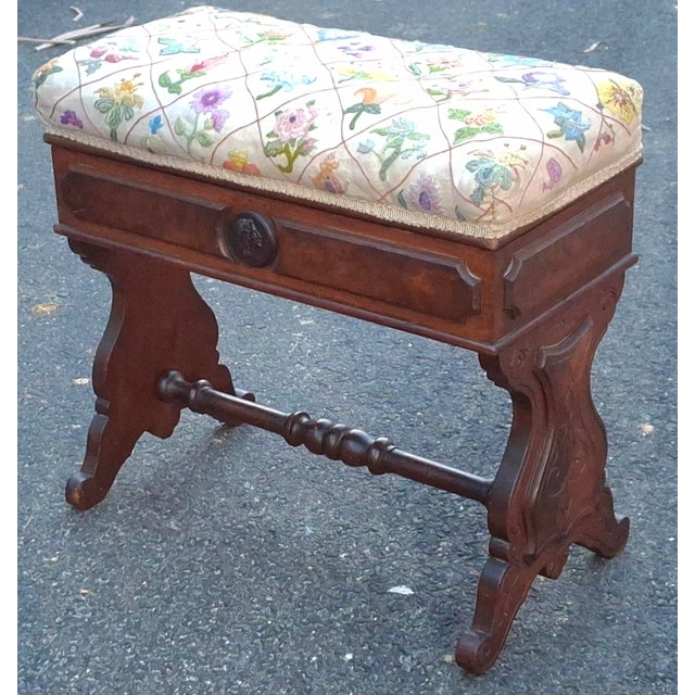 Late 19th Century Late 19th Century American Empire Mahogany and Needlepoint Upholstered Storage Bench For Sale - Image 5 of 10
