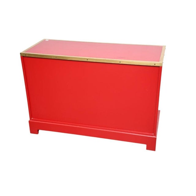 Directional 1970's Campaign Style Red and Brass Storage Cabinet by Directional For Sale - Image 4 of 8