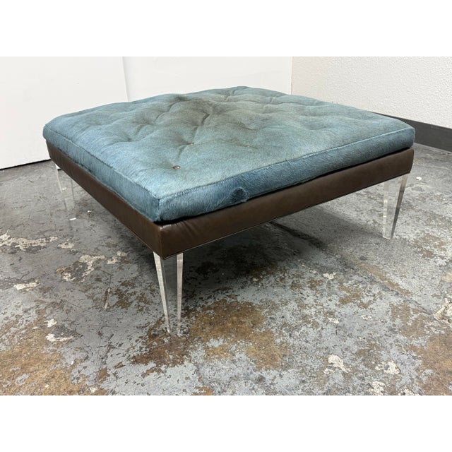 Contemporary Lee Industries for Witford Hide + Leather Ottoman For Sale - Image 3 of 12