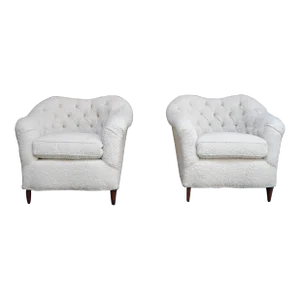 Pair of Sculptural Italian Modern Bouclé Lounge Chairs Attributed to Gio Ponti