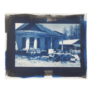 Vintage Mixed Media Blue Old Farm House Photograph For Sale