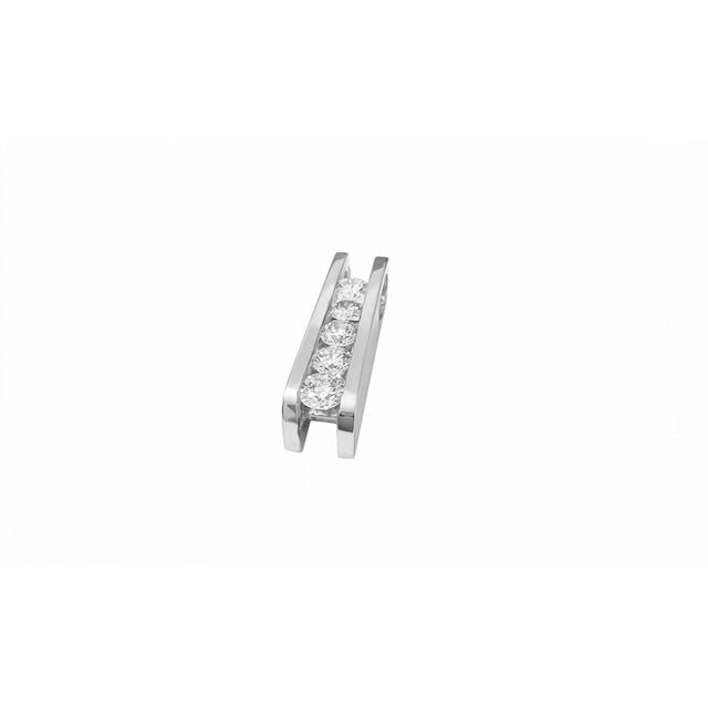 A striking 14K white gold scissor-style pendant showcasing five channel-set round brilliant diamonds totaling 1.60 carats....